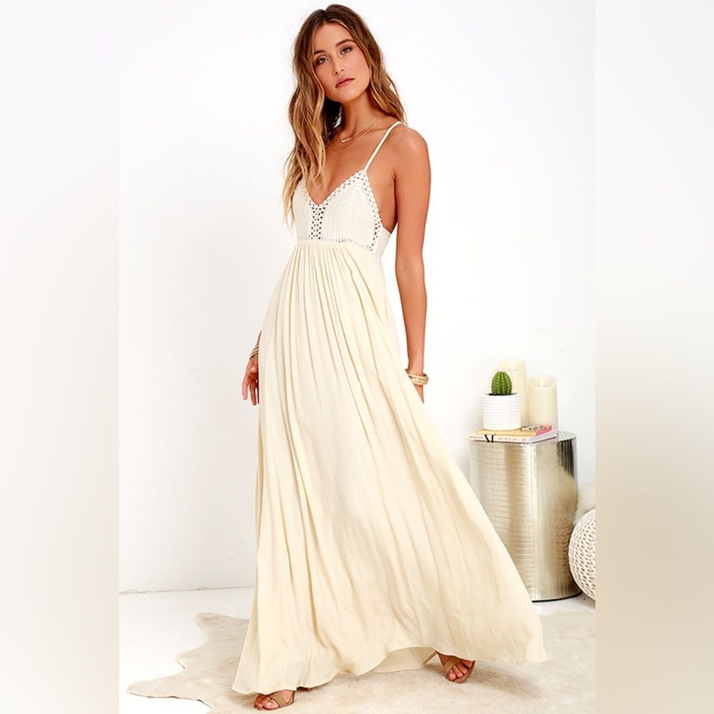 Lulus Hippie Hippie Chic Cream Maxi Dress